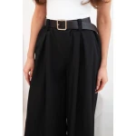 Spodnie damskie z szeroką nogawką i paskiem czarne-3