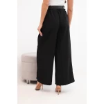 Spodnie damskie z szeroką nogawką i paskiem czarne-4