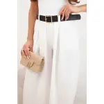 Spodnie damskie z szeroką nogawką i paskiem ecru-4