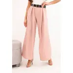 Spodnie damskie z szeroką nogawką i paskiem ciemny pudrowy róż-1