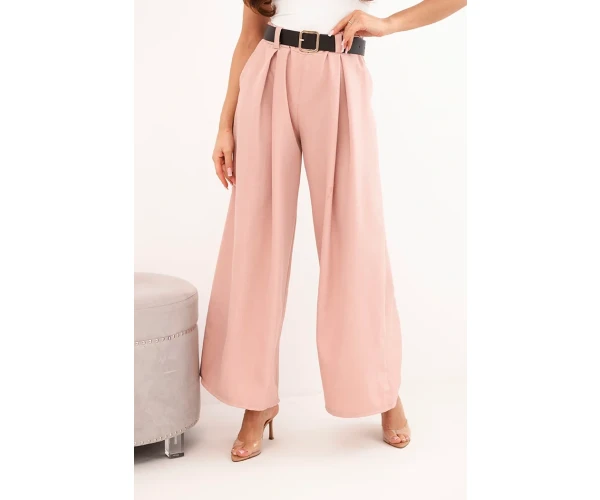 Spodnie damskie z szeroką nogawką i paskiem ciemny pudrowy róż-1