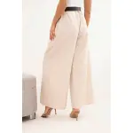 Spodnie damskie z szeroką nogawką i paskiem jasno beżowe-3
