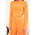 Komplet damski wiskozowy z bluzką i szerokimi spodniami pomarańczowy-3