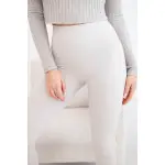 Legginsy damskie z wysokim stanem i elastycznym pasem beżowe-3