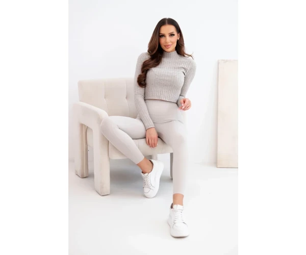 Legginsy damskie z wysokim stanem i elastycznym pasem beżowe-1