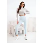 Legginsy damskie z wysokim stanem i elastycznym pasem niebieskie-2