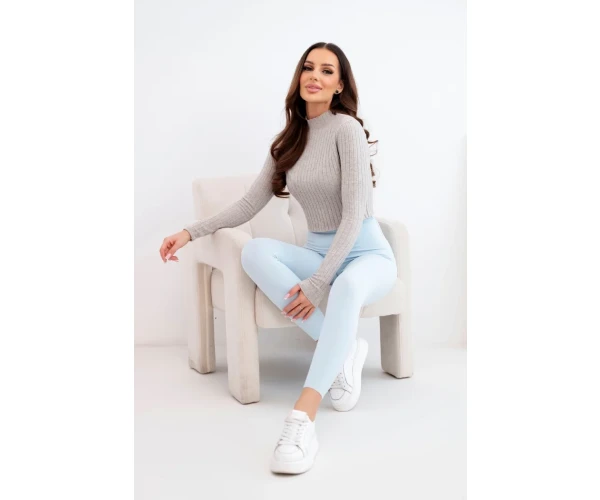 Legginsy damskie z wysokim stanem i elastycznym pasem niebieskie-1