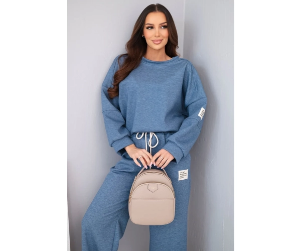 Komplet damski masełko bluza + spodnie jeansowy melanż-1