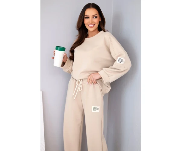 Komplet damski masełko bluza + spodnie beżowy-1