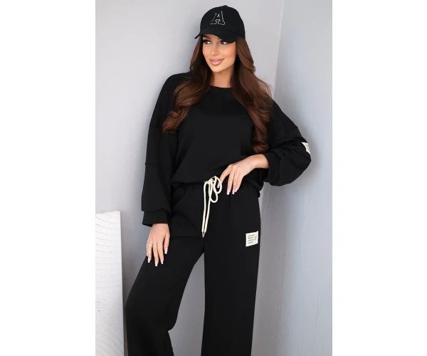 Komplet damski masełko bluza + spodnie czarny-1