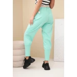 Spodnie damskie bawełniane z wysokim stanem i paskiem miętowe-3