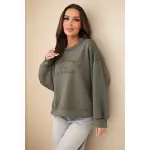 Bluza damska masełkowa z haftem o luźnym kroju khaki-1