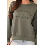 Bluza damska masełkowa z haftem o luźnym kroju khaki-2