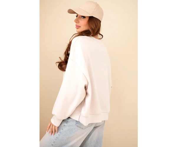 Bluza damska masełkowa z haftem o luźnym kroju beżowa-4