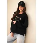 Bluza damska masełkowa z haftem o luźnym kroju czarny-1