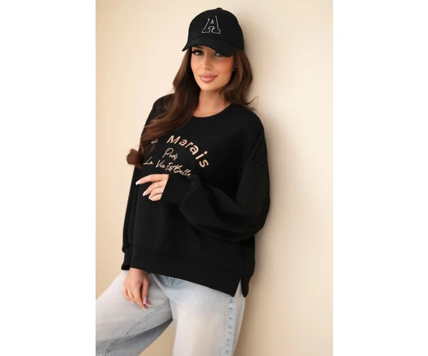 Bluza damska masełkowa z haftem o luźnym kroju czarny-1
