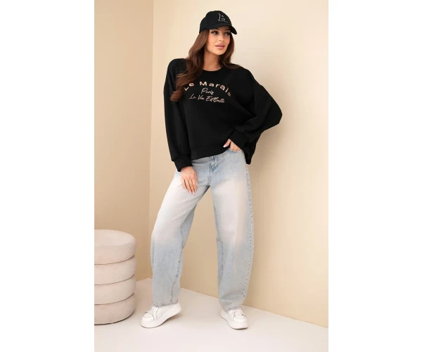 Bluza damska masełkowa z haftem o luźnym kroju czarny-2