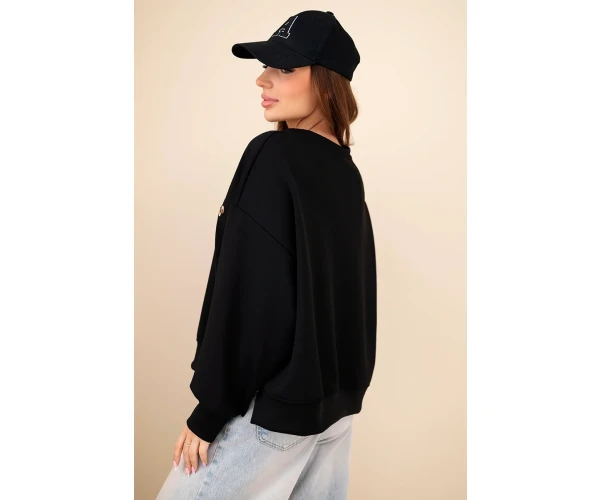 Bluza damska masełkowa z haftem o luźnym kroju czarny-3