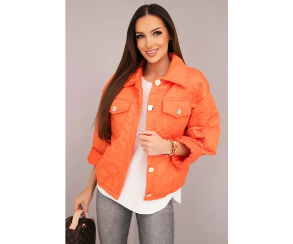 Kurtka damska wiosenna pikowana z kwiatowym wzorem pomarańczowa-1