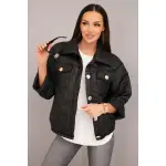 Kurtka damska wiosenna pikowana z kwiatowym wzorem czarna-1