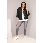 Kurtka damska wiosenna pikowana z kwiatowym wzorem czarna-2