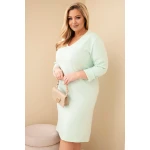 Sukienka damska Plus Size masełkowa z dekoltem V i rękawem miętowa-1