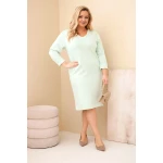 Sukienka damska Plus Size masełkowa z dekoltem V i rękawem miętowa-2