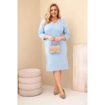 Sukienka damska Plus Size masełkowa z dekoltem V i rękawem niebieska-2