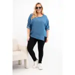 Bluzka damska Plus Size z lyocellu z asymetrycznym dołem jeansowa-2