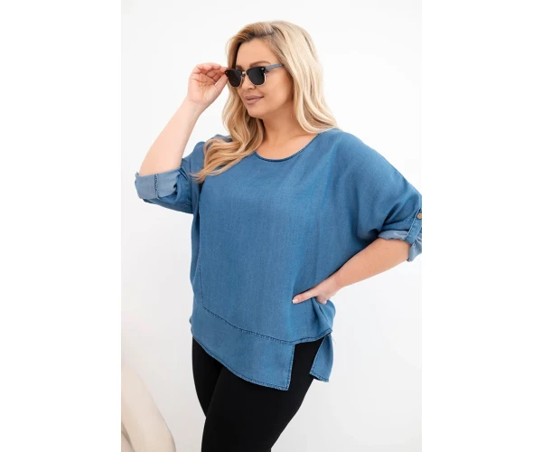 Bluzka damska Plus Size z lyocellu z asymetrycznym dołem jeansowa-1
