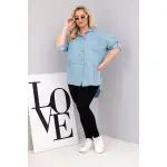 Koszula damska Plus Size z lyocellu z przedłużanym tyłem i rękawem na guzik jasno jeansowa-2