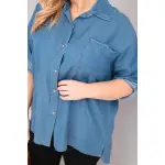 Koszula damska Plus Size z lyocellu z przedłużanym tyłem i rękawem na guzik jeansowa-4