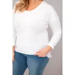 Bluzka damska Plus Size przecierana z dekoltem V i dłuższym tyłem biała-4