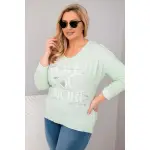 Bluzka damska Plus Size przecierana z napisem Love You More miętowa-1
