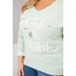 Bluzka damska Plus Size przecierana z napisem Love You More miętowa-4