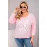 Bluzka damska Plus Size przecierana z napisem Love You More jasno różowa-1