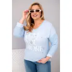 Bluzka damska Plus Size przecierana z napisem Love You More niebieska-1