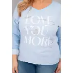 Bluzka damska Plus Size przecierana z napisem Love You More niebieska-2