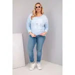 Bluzka damska Plus Size przecierana z napisem Love You More niebieska-3