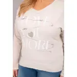 Bluzka damska Plus Size przecierana z napisem Love You More beżowa-2