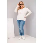 Bluzka damska Plus Size przecierana z napisem Love You More beżowa-3