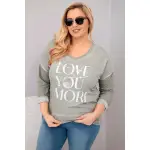 Bluzka damska Plus Size przecierana z napisem Love You More khaki-1