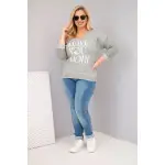 Bluzka damska Plus Size przecierana z napisem Love You More khaki-3