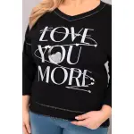 Bluzka damska Plus Size przecierana z napisem Love You More czarna-2