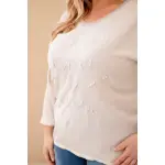 Bluzka damska Plus Size przecierana z napisem i perełkami beżowa-2