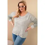 Bluzka damska Plus Size przecierana z napisem i perełkami khaki-1