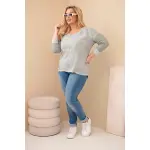 Bluzka damska Plus Size przecierana z napisem i perełkami khaki-3