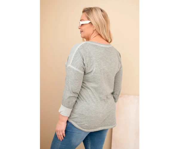 Bluzka damska Plus Size przecierana z napisem i perełkami khaki-4