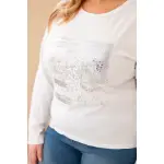 Bluzka damska Plus Size przecierana z nadrukiem i dłuższym tyłem biała-2