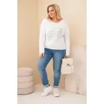 Bluzka damska Plus Size przecierana z nadrukiem i dłuższym tyłem biała-3